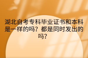 湖北自考專科畢業(yè)證書和本科是一樣的嗎？都是同時發(fā)出的嗎？