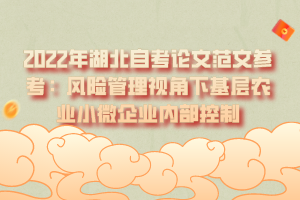 2022年湖北自考論文范文參考：風險管理視角下基層農(nóng)業(yè)小微企業(yè)內(nèi)部控制