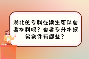 湖北的專科在讀生可以自考本科嗎？自考專升本報名條件有哪些？