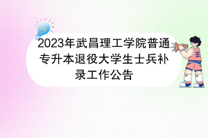 2023年武昌理工學(xué)院普通專升本退役大學(xué)生士兵補(bǔ)錄工作公告