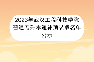 2023年武漢工程科技學(xué)院普通專升本遞補預(yù)錄取名單公示