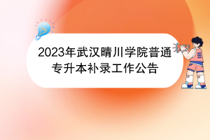 2023年武漢晴川學院普通專升本補錄工作公告