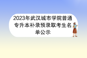 2023年武漢城市學(xué)院普通專升本補錄預(yù)錄取考生名單公示