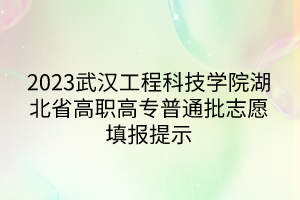 2023武漢工程科技學(xué)院湖北省高職高專普通批志愿填報(bào)提示