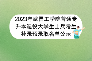 2023年武昌工學(xué)院普通專升本退役大學(xué)生士兵考生補錄預(yù)錄取名單公示