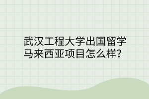 武漢工程大學出國留學馬來西亞項目怎么樣？