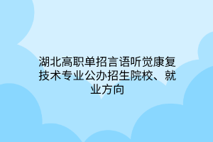 湖北高職單招言語聽覺康復(fù)技術(shù)專業(yè)公辦招生院校、就業(yè)方向