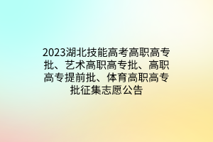 2023湖北技能高考高職高專批、藝術(shù)高職高專批、高職高專提前批、體育高職高專批征集志愿公告