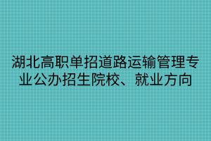 湖北高職單招道路運輸管理專業(yè)公辦招生院校、就業(yè)方向