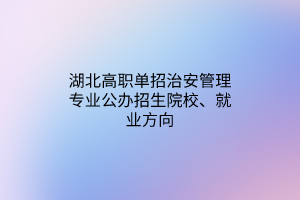 湖北高職單招治安管理專業(yè)公辦招生院校、就業(yè)方向