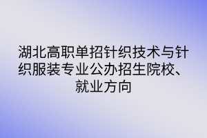 湖北高職單招針織技術(shù)與針織服裝專業(yè)公辦招生院校、就業(yè)方向