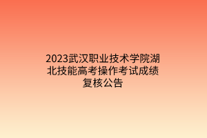 2023武漢職業(yè)技術(shù)學(xué)院湖北技能高考操作考試成績復(fù)核公告