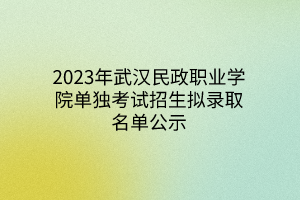 2023年武漢民政職業(yè)學(xué)院單獨考試招生擬錄取名單公示