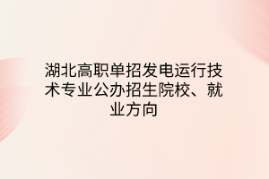 湖北高職單招發(fā)電運行技術(shù)專業(yè)公辦招生院校、就業(yè)方向