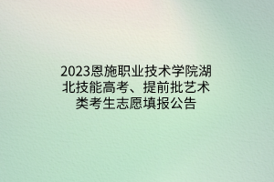 2023恩施職業(yè)技術(shù)學院湖北技能高考、提前批藝術(shù)類考生志愿填報公告