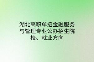 湖北高職單招金融服務(wù)與管理專業(yè)公辦招生院校、就業(yè)方向