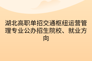 湖北高職單招交通樞紐運(yùn)營管理專業(yè)公辦招生院校、就業(yè)方向