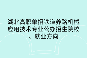 湖北高職單招鐵道養(yǎng)路機(jī)械應(yīng)用技術(shù)專業(yè)公辦招生院校、就業(yè)方向