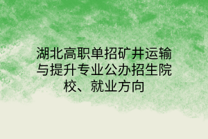 湖北高職單招礦井運(yùn)輸與提升專業(yè)公辦招生院校、就業(yè)方向