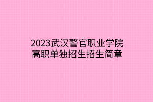 2023武漢警官職業(yè)學院高職單獨招生招生簡章