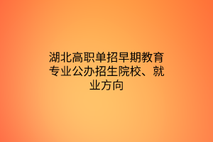 湖北高職單招早期教育專業(yè)公辦招生院校、就業(yè)方向