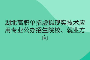 湖北高職單招虛擬現(xiàn)實技術(shù)應(yīng)用專業(yè)公辦招生院校、就業(yè)方向