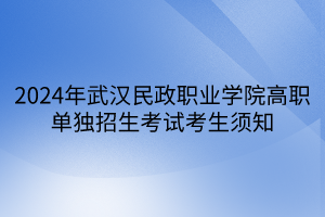 2024年武漢民政職業(yè)學院高職單獨招生考試考生須知