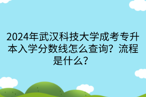 2024年武漢科技大學(xué)成考專(zhuān)升本入學(xué)分?jǐn)?shù)線怎么查詢？流程是什么？