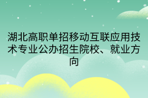 湖北高職單招移動互聯(lián)應(yīng)用技術(shù)專業(yè)公辦招生院校、就業(yè)方向