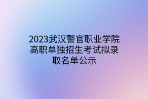 2023武漢警官職業(yè)學院高職單獨招生考試擬錄取名單公示