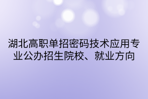 湖北高職單招密碼技術(shù)應(yīng)用專業(yè)公辦招生院校、就業(yè)方向