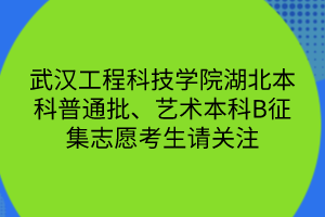 武漢工程科技學(xué)院湖北本科普通批、藝術(shù)本科B征集志愿考生請(qǐng)關(guān)注