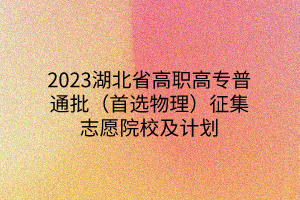 2023湖北省高職高專普通批（首選物理）征集志愿院校及計劃