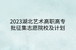 2023湖北藝術(shù)高職高專(zhuān)批征集志愿院校及計(jì)劃