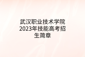 武漢職業(yè)技術(shù)學(xué)院2023年技能高考招生簡章