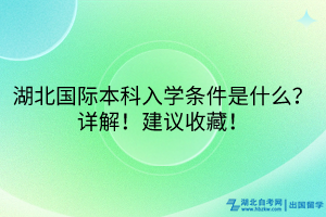 湖北國(guó)際本科入學(xué)條件是什么？詳解！建議收藏！