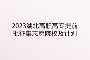 2023湖北高職高專(zhuān)提前批征集志愿院校及計(jì)劃