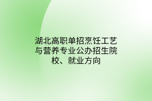 湖北高職單招烹飪工藝與營養(yǎng)專業(yè)公辦招生院校、就業(yè)方向