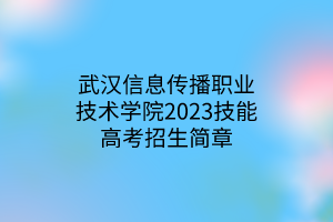 武漢信息傳播職業(yè)技術(shù)學院2023技能高考招生簡章