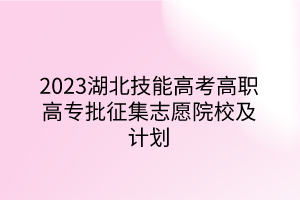 2023湖北技能高考高職高專批征集志愿院校及計劃