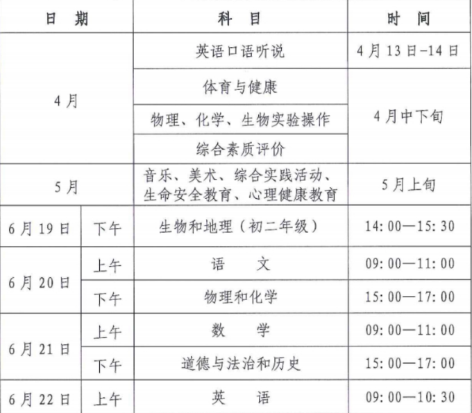 湖北荊門中考時間