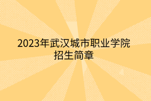 2023年武漢城市職業(yè)學院招生簡章