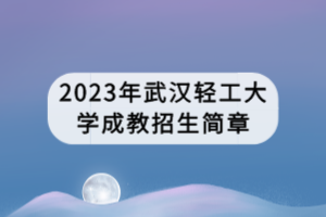 2023年武漢輕工大學成教招生簡章