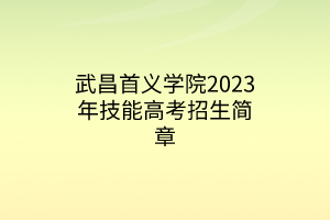 武昌首義學院2023年技能高考招生簡章