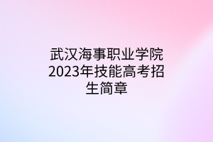 武漢海事職業(yè)學(xué)院2023年技能高考招生簡(jiǎn)章