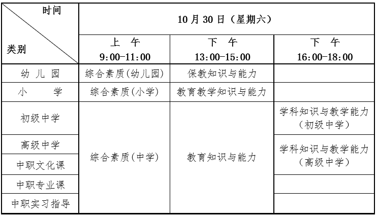 2021年下半年湖北中小學(xué)教師資格考試筆試時間安排